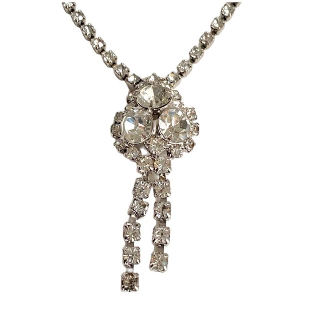 Vintage Rhinestone Necklace‎ Dangle Retro Formal Prom Choker Clear Faux Diamonds